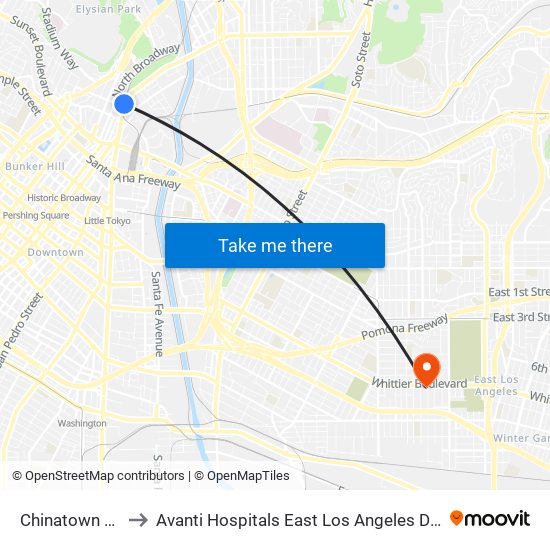 Chinatown Station to Avanti Hospitals East Los Angeles Doctors Hospital map