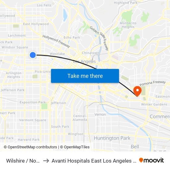 Wilshire / Normandie to Avanti Hospitals East Los Angeles Doctors Hospital map