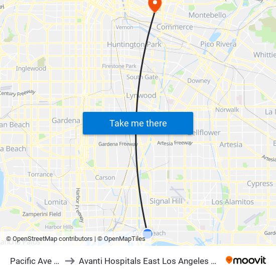 Pacific Ave Station to Avanti Hospitals East Los Angeles Doctors Hospital map