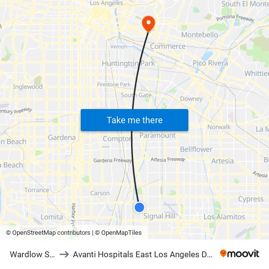 Wardlow Station to Avanti Hospitals East Los Angeles Doctors Hospital map