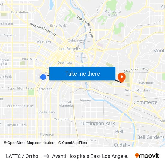 LATTC / Ortho Institute to Avanti Hospitals East Los Angeles Doctors Hospital map