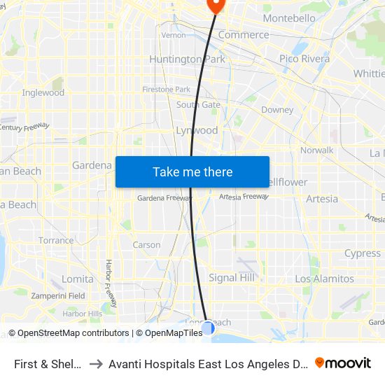 First & Shelter C N to Avanti Hospitals East Los Angeles Doctors Hospital map