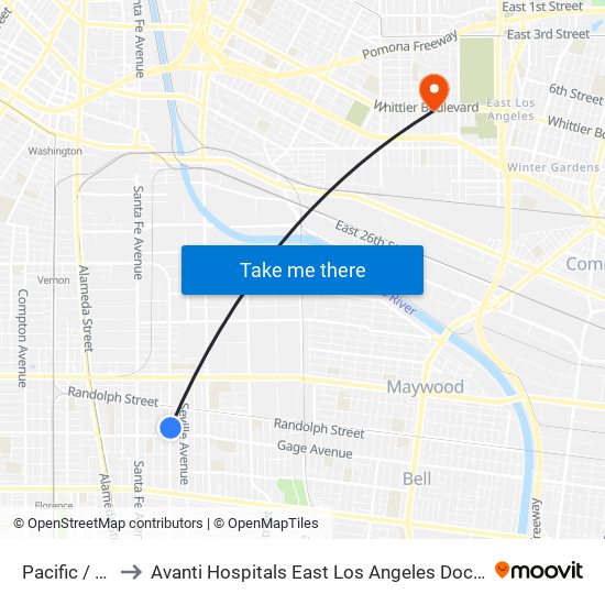 Pacific / Gage to Avanti Hospitals East Los Angeles Doctors Hospital map