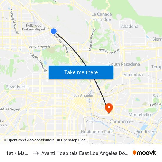 1st / Magnolia to Avanti Hospitals East Los Angeles Doctors Hospital map