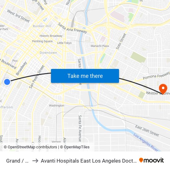 Grand / 23rd to Avanti Hospitals East Los Angeles Doctors Hospital map