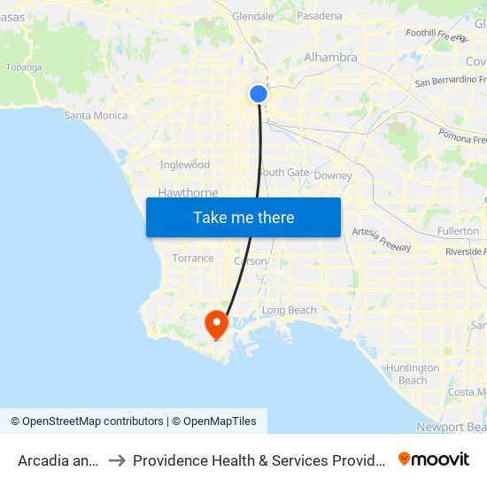 Arcadia and Los Angeles St W to Providence Health & Services Providence Little Company of Mary Medical Center San Pedro map