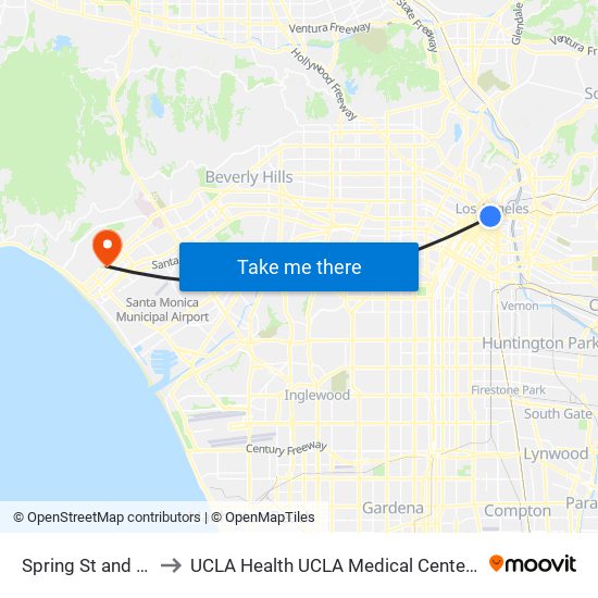 Spring St and 1st St E to UCLA Health UCLA Medical Center Santa Monica map