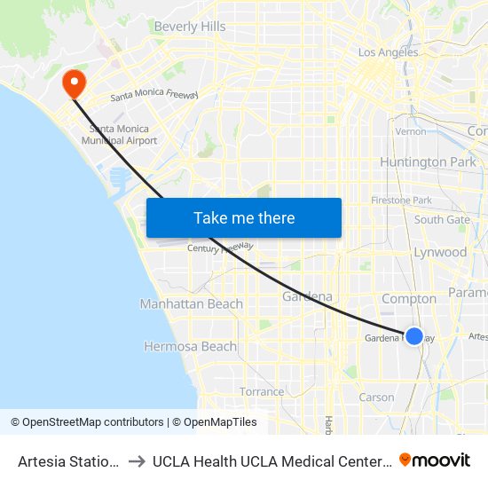 Artesia Station Bay 3 to UCLA Health UCLA Medical Center Santa Monica map