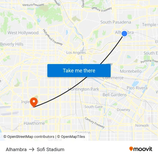 Alhambra to Sofi Stadium map