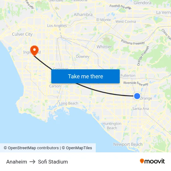 Anaheim to Sofi Stadium map