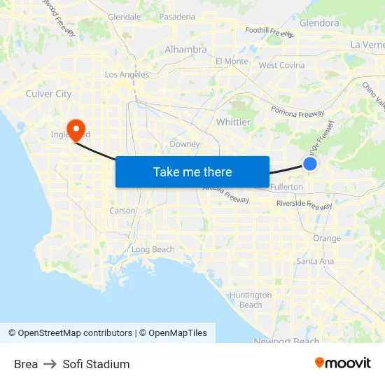 Brea to Sofi Stadium map