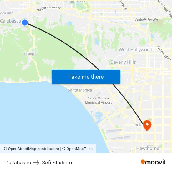 Calabasas to Sofi Stadium map