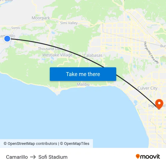 Camarillo to Sofi Stadium map