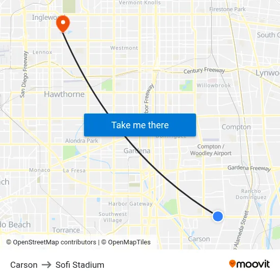 Carson to Sofi Stadium map