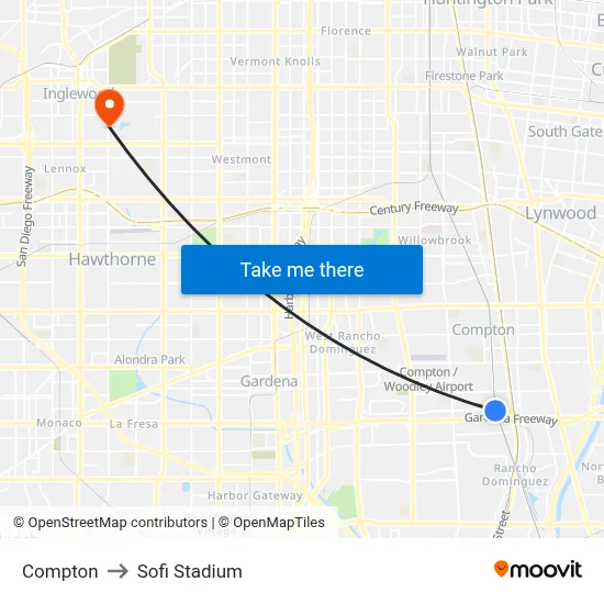 Compton to Sofi Stadium map