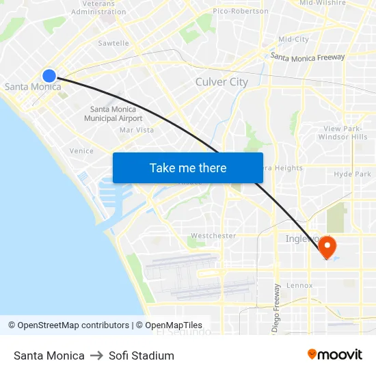 Santa Monica to Sofi Stadium map