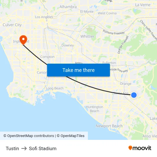 Tustin to Sofi Stadium map