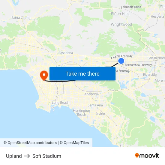 Upland to Sofi Stadium map