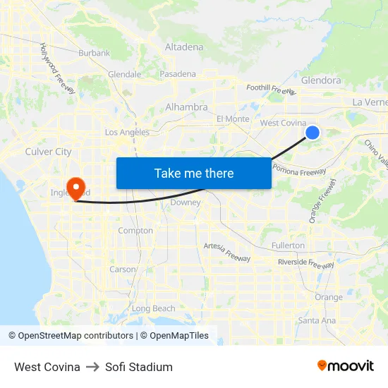 West Covina to Sofi Stadium map