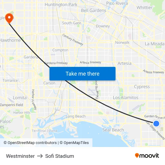 Westminster to Sofi Stadium map