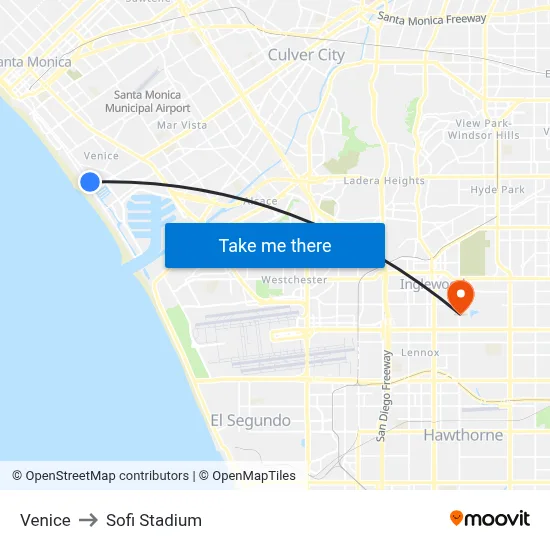 Venice to Sofi Stadium map