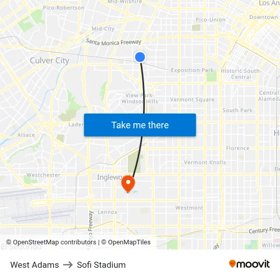 West Adams to Sofi Stadium map