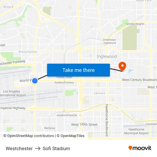 Westchester to Sofi Stadium map