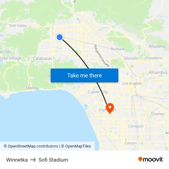 Winnetka to Sofi Stadium map