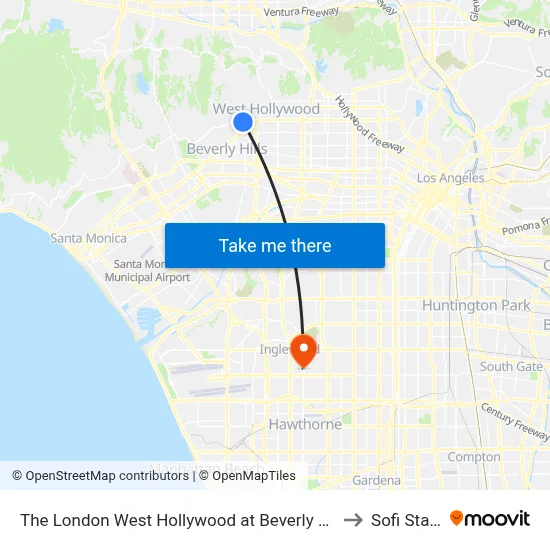 The London West Hollywood at Beverly Hills Hotel - Tesla to Sofi Stadium map