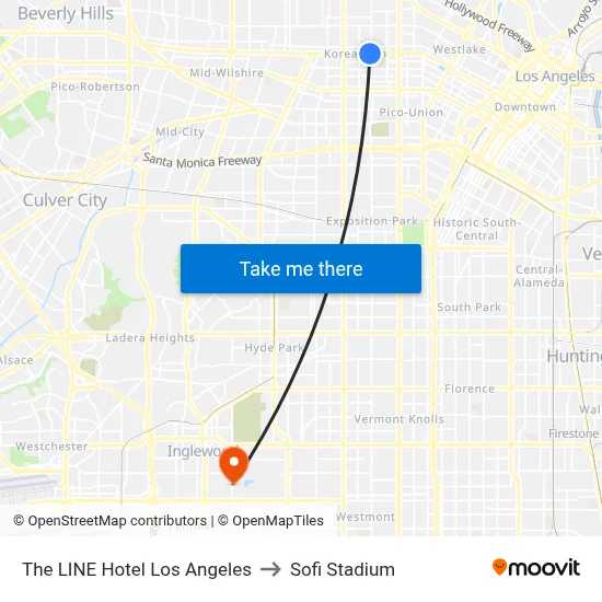 The LINE Hotel Los Angeles to Sofi Stadium map
