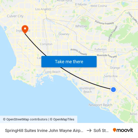 SpringHill Suites Irvine John Wayne Airport/Orange County to Sofi Stadium map