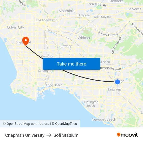 Chapman University to Sofi Stadium map