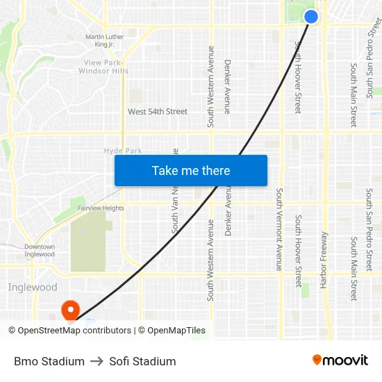 Bmo Stadium to Sofi Stadium map