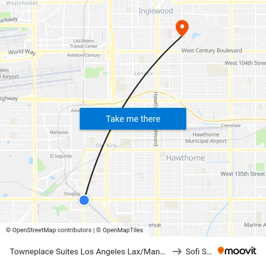 Towneplace Suites Los Angeles Lax/Manhattan Beach Hotel Hawthorne to Sofi Stadium map