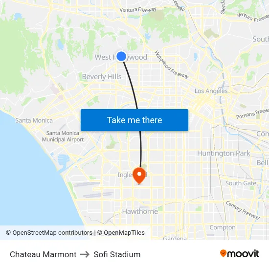 Chateau Marmont to Sofi Stadium map