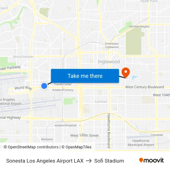 Sonesta Los Angeles Airport LAX to Sofi Stadium map