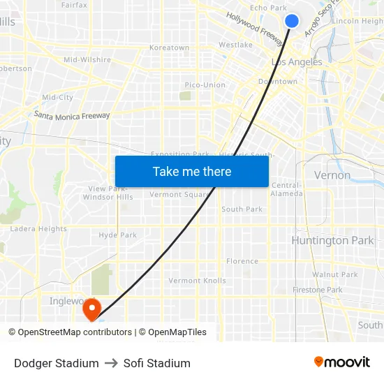 Dodger Stadium to Sofi Stadium map