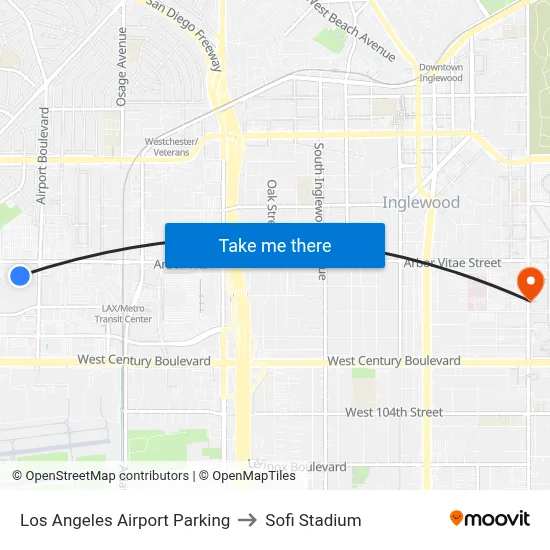 Los Angeles Airport Parking to Sofi Stadium map