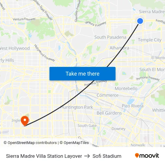 Sierra Madre Villa Station Layover to Sofi Stadium map