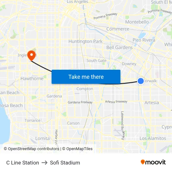 C Line Station to Sofi Stadium map