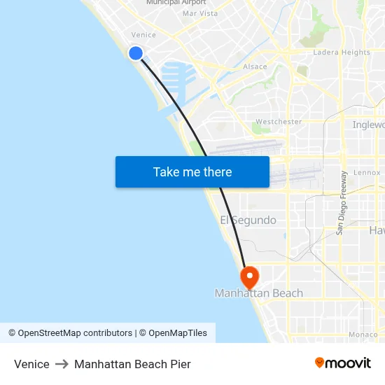 Venice to Manhattan Beach Pier map