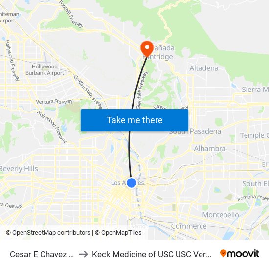 Cesar E Chavez / Alameda to Keck Medicine of USC USC Verdugo Hills Hospital map