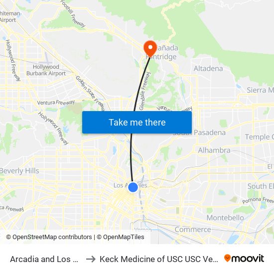 Arcadia and Los Angeles St W to Keck Medicine of USC USC Verdugo Hills Hospital map