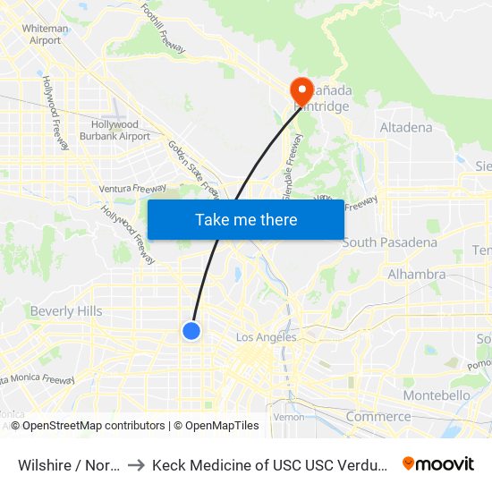 Wilshire / Normandie to Keck Medicine of USC USC Verdugo Hills Hospital map