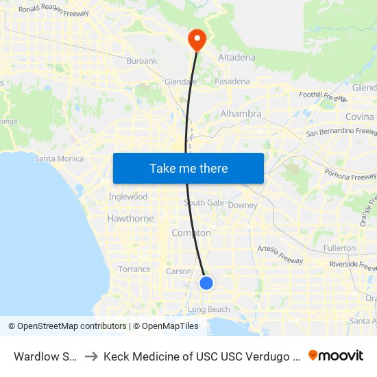 Wardlow Station to Keck Medicine of USC USC Verdugo Hills Hospital map