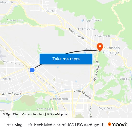 1st / Magnolia to Keck Medicine of USC USC Verdugo Hills Hospital map