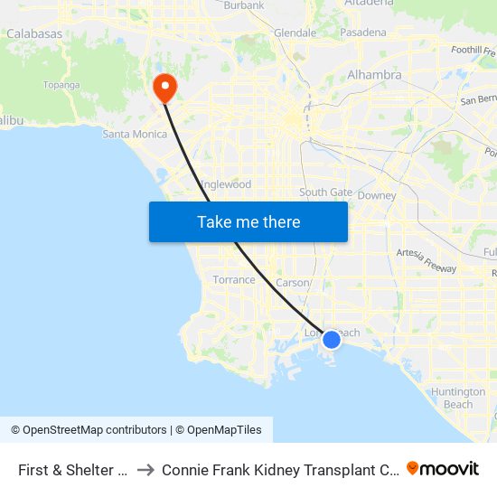 First & Shelter C N to Connie Frank Kidney Transplant Center map