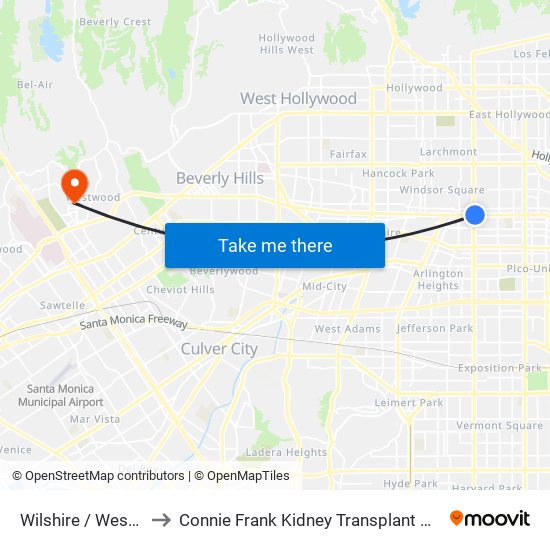 Wilshire / Western to Connie Frank Kidney Transplant Center map