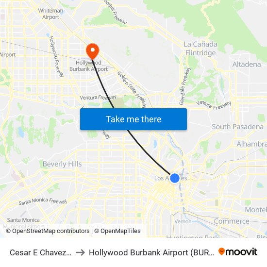 Cesar E Chavez / Alameda to Hollywood Burbank Airport (BUR) (Bob Hope Airport) map