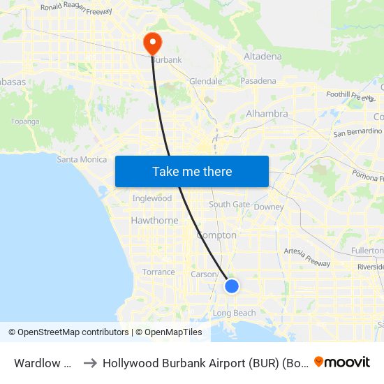 Wardlow Station to Hollywood Burbank Airport (BUR) (Bob Hope Airport) map